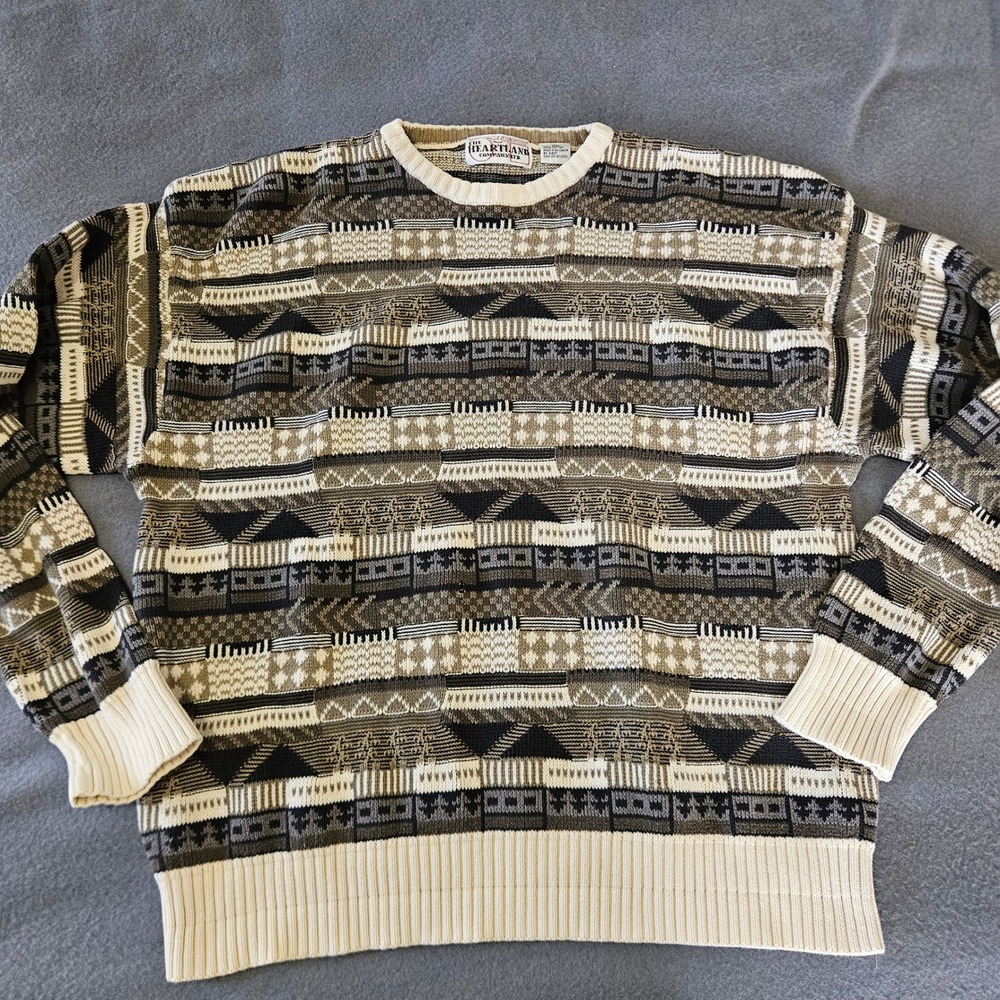 Vintage 90s The Heartland Co Knit Sweater‎ Mens XL Cotton grandpacore see pics